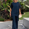 Conjunto de dos piezas para mujer: un precioso top asimétrico y unos pantalones de pierna ancha