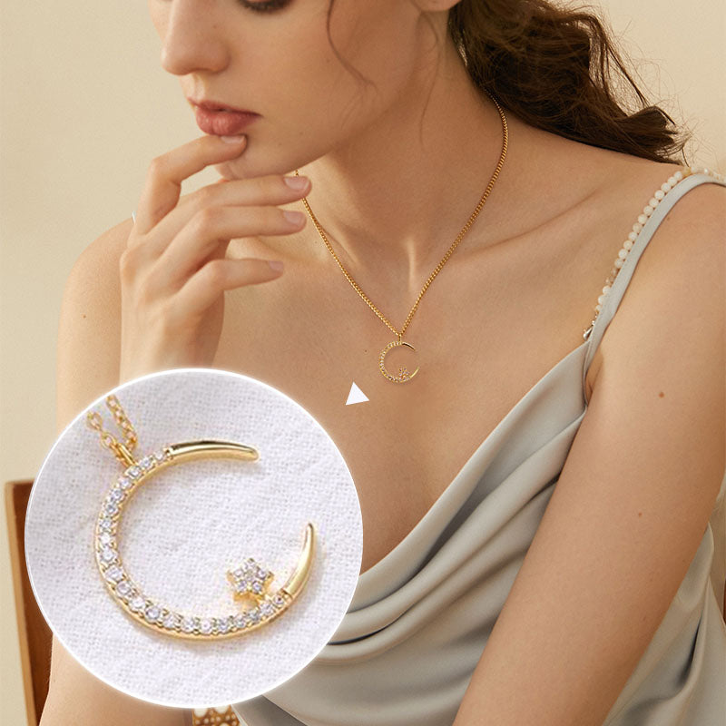 ⌛ Solo quedan 3 días: ¡50 % de descuento en todo! ⏰Collar con luna y estrellas brillantes🌙