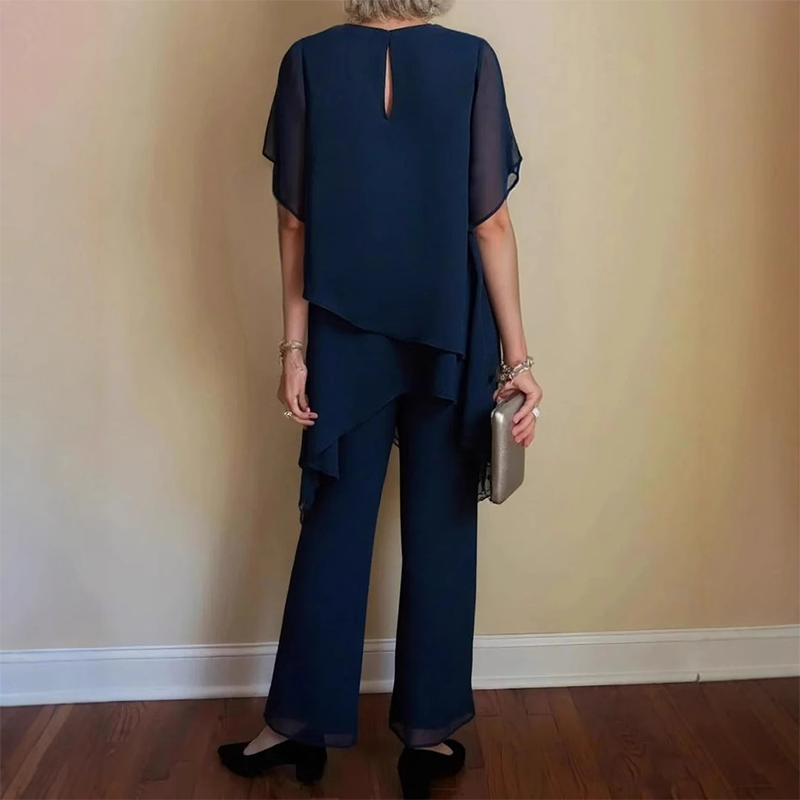 Conjunto de dos piezas para mujer: un precioso top asimétrico y unos pantalones de pierna ancha