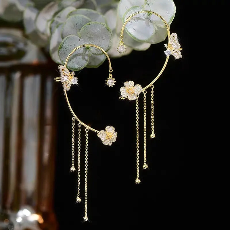 💕50 % de descuento💕 Pendientes de clip sencillos con motivos de mariposas y flores y borlas: elegantes y cómodos, sin necesidad de agujeros en las orejas 🌸🦋