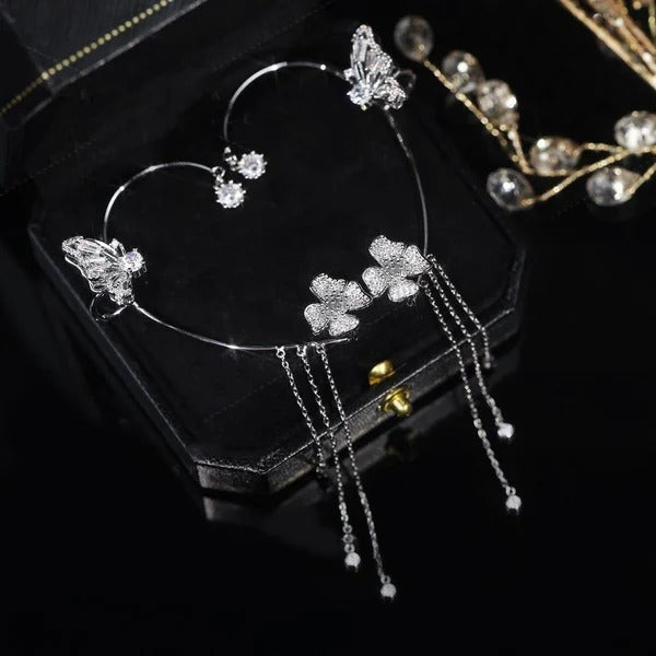 💕50 % de descuento💕 Pendientes de clip sencillos con motivos de mariposas y flores y borlas: elegantes y cómodos, sin necesidad de agujeros en las orejas 🌸🦋