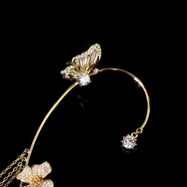 💕50 % de réduction💕 Boucles d'oreilles pendantes clips, motif papillon et fleur avec pompons - Élégantes et confortables, pas besoin de percer les oreilles 🌸🦋