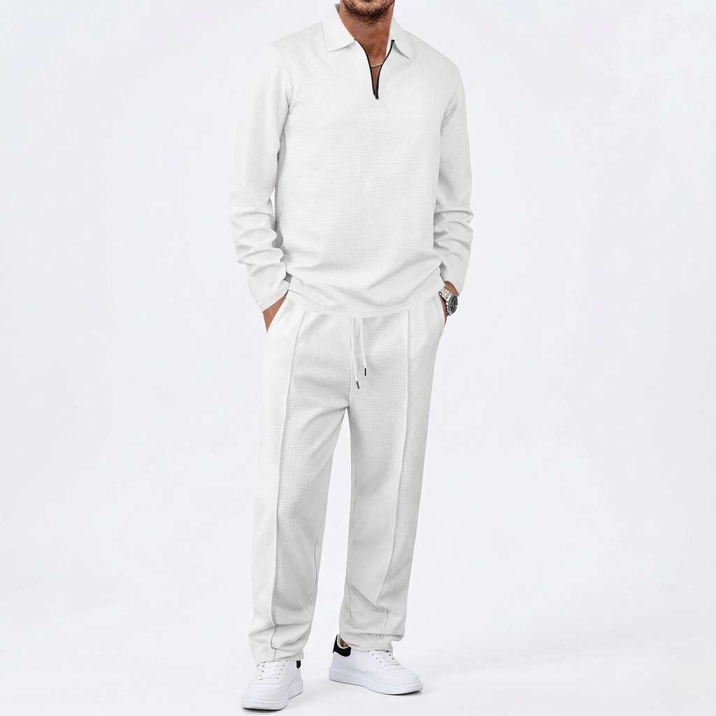 🏃👖Conjunto de hombre compuesto por una sudadera de punto de panal y unos pantalones de corte recto