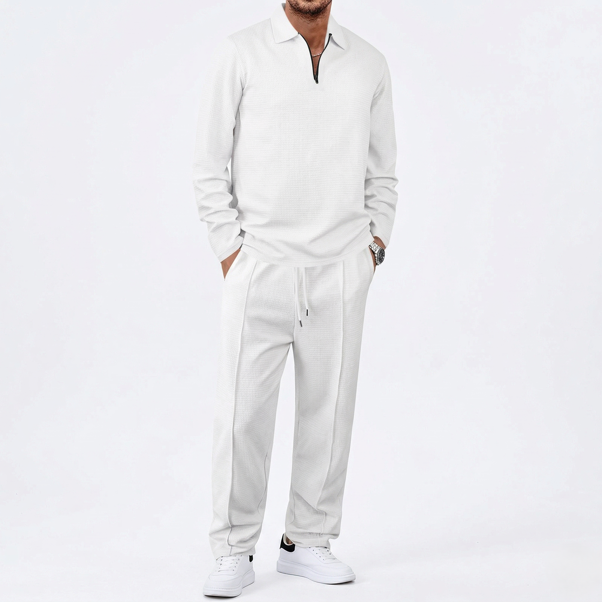 🏃👖Conjunto de hombre compuesto por una sudadera de punto de panal y unos pantalones de corte recto