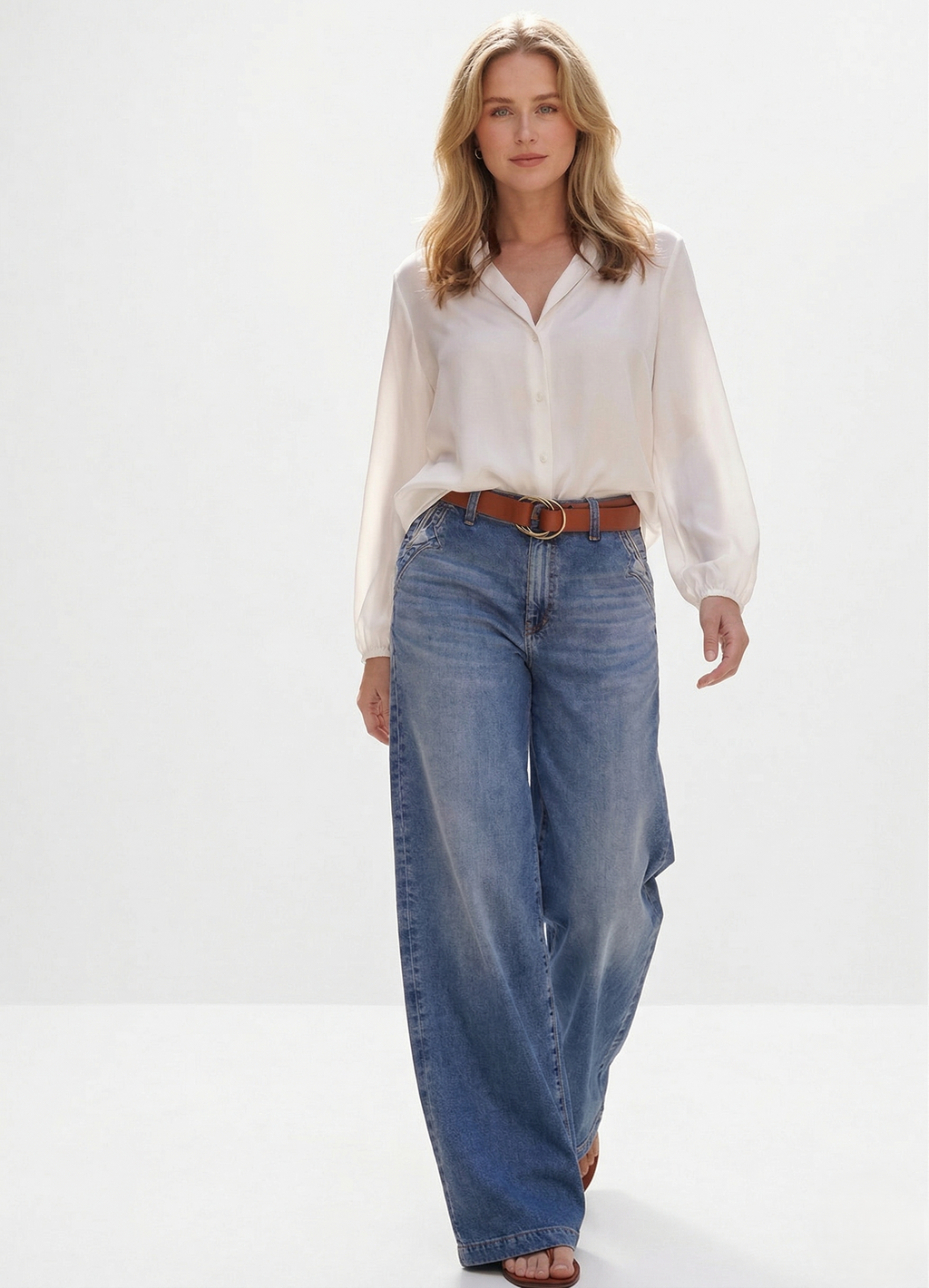 Vaqueros vintage de cintura alta y corte ancho para mujer