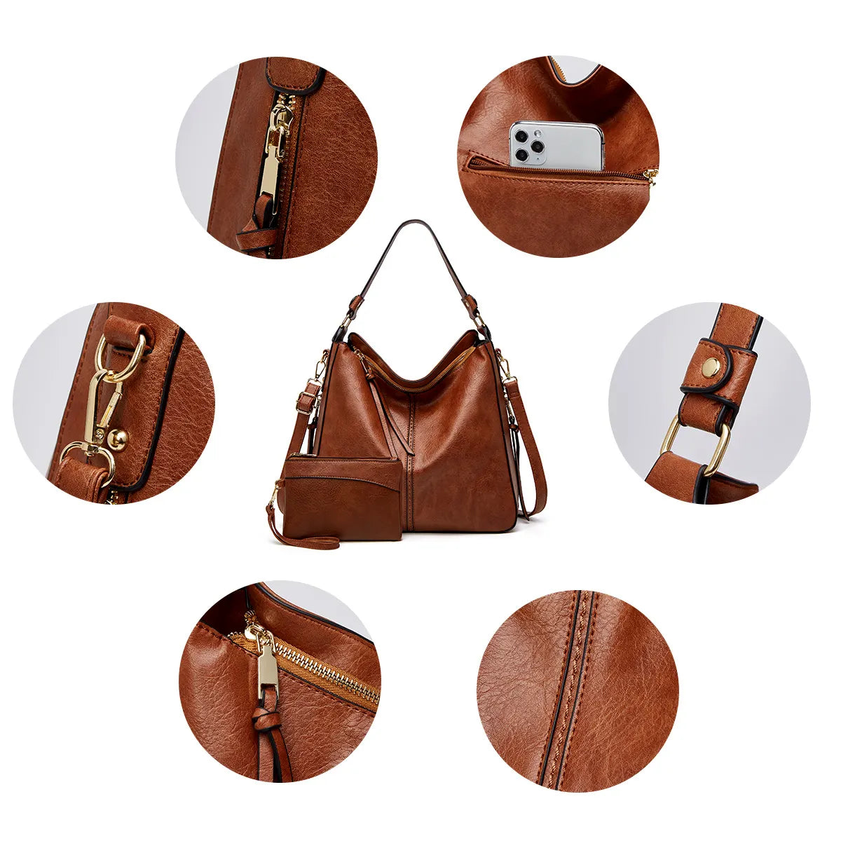 Luxury Bolso hobo de piel anti robo