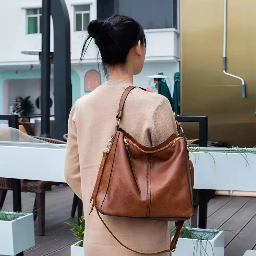 Luxury Bolso hobo de piel anti robo