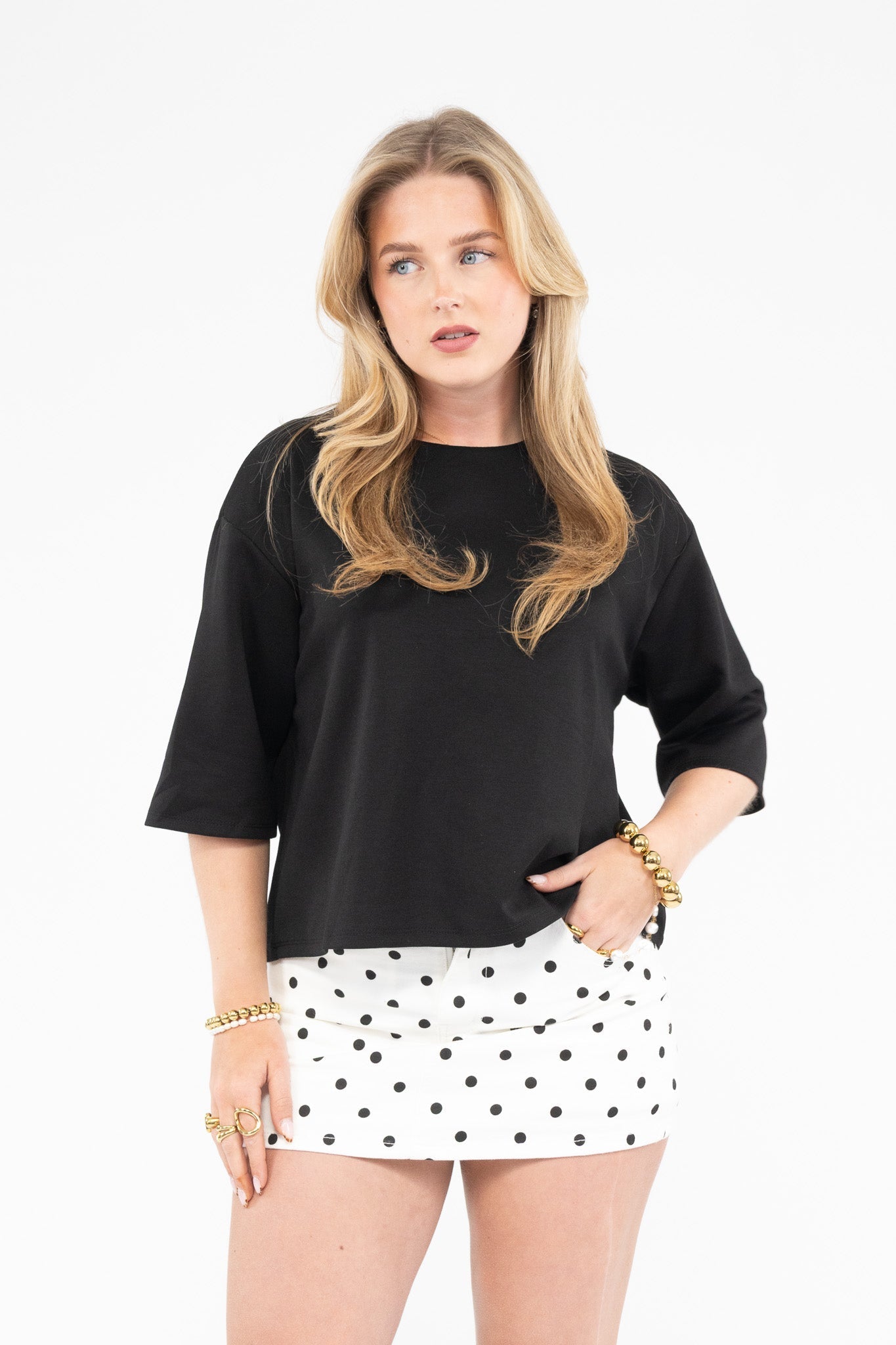 Falda-pantalón de denim con lunares