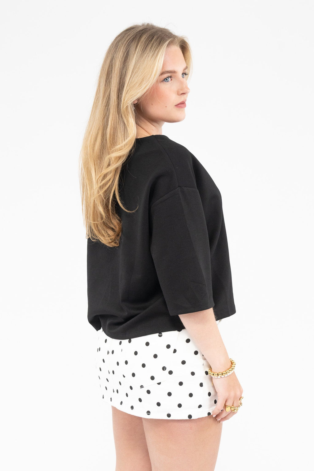 Falda-pantalón de denim con lunares