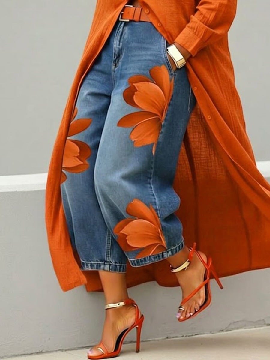 Conjunto Floral Camisa y Jeans
