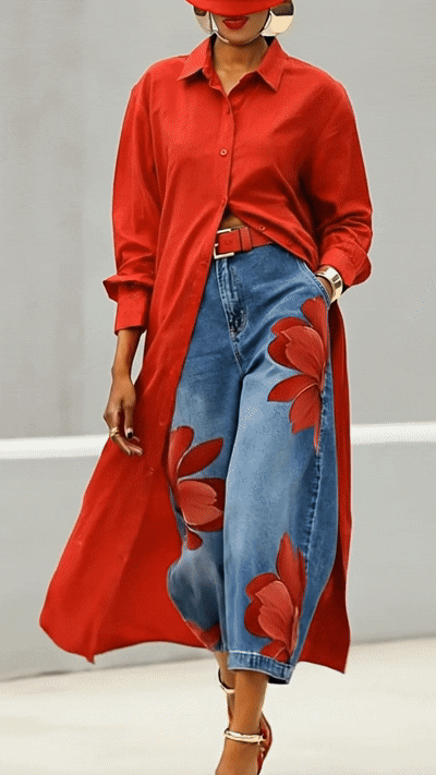 Conjunto Floral Camisa y Jeans