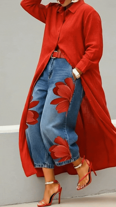 Conjunto Floral Camisa y Jeans