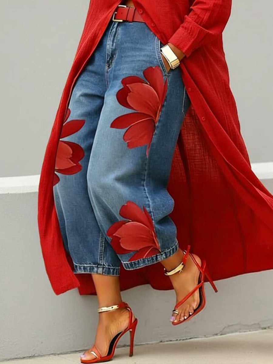 Conjunto Floral Camisa y Jeans