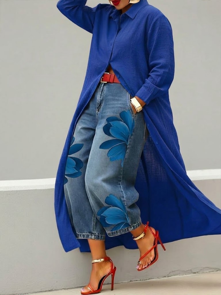 Conjunto Floral Camisa y Jeans