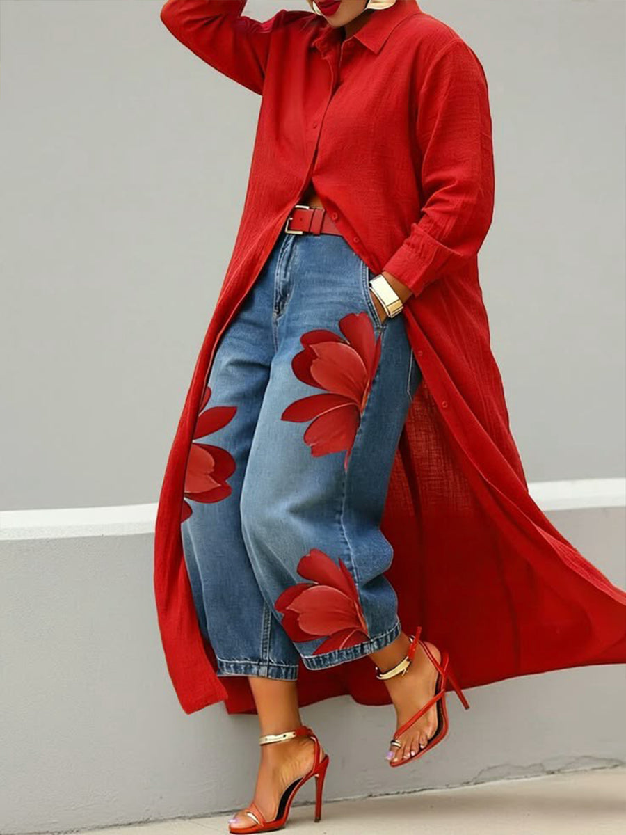 Conjunto Floral Camisa y Jeans