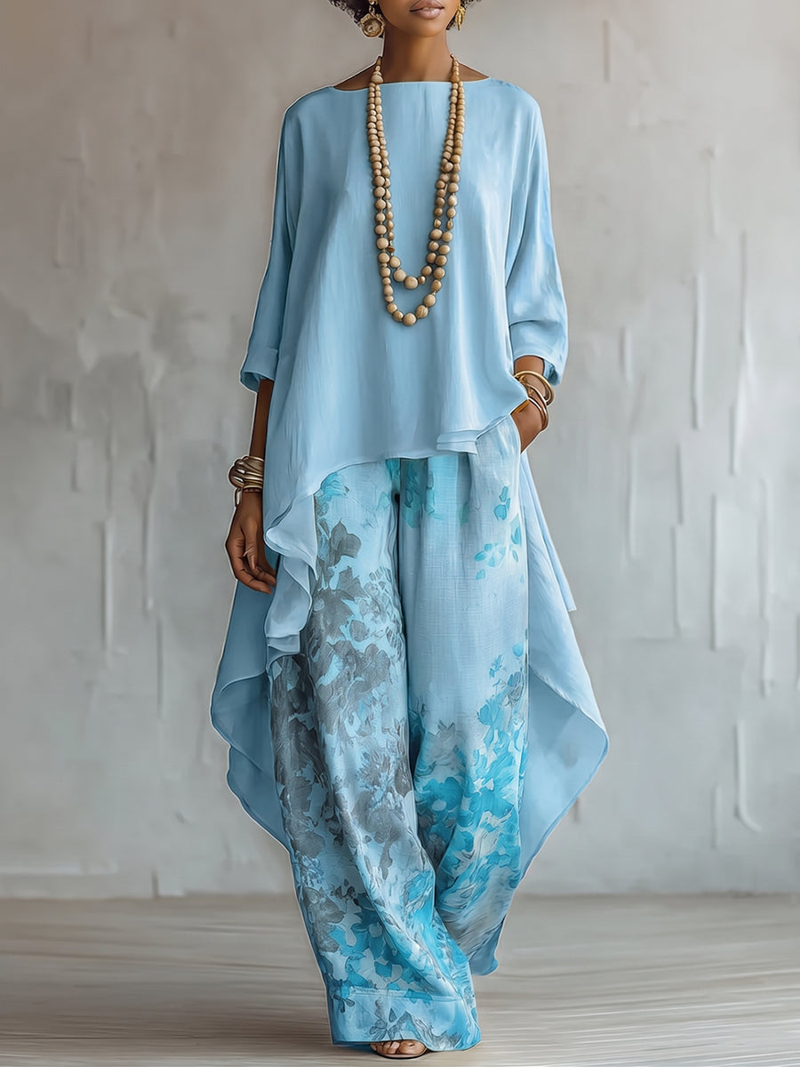 Elegante conjunto de dos piezas con estampado floral artístico