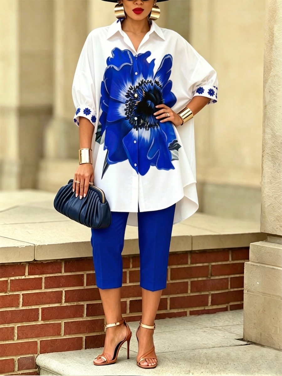 Conjunto coordinado de camisa y pantalones «Scarlet Bloom», elegante y con mucho estilo