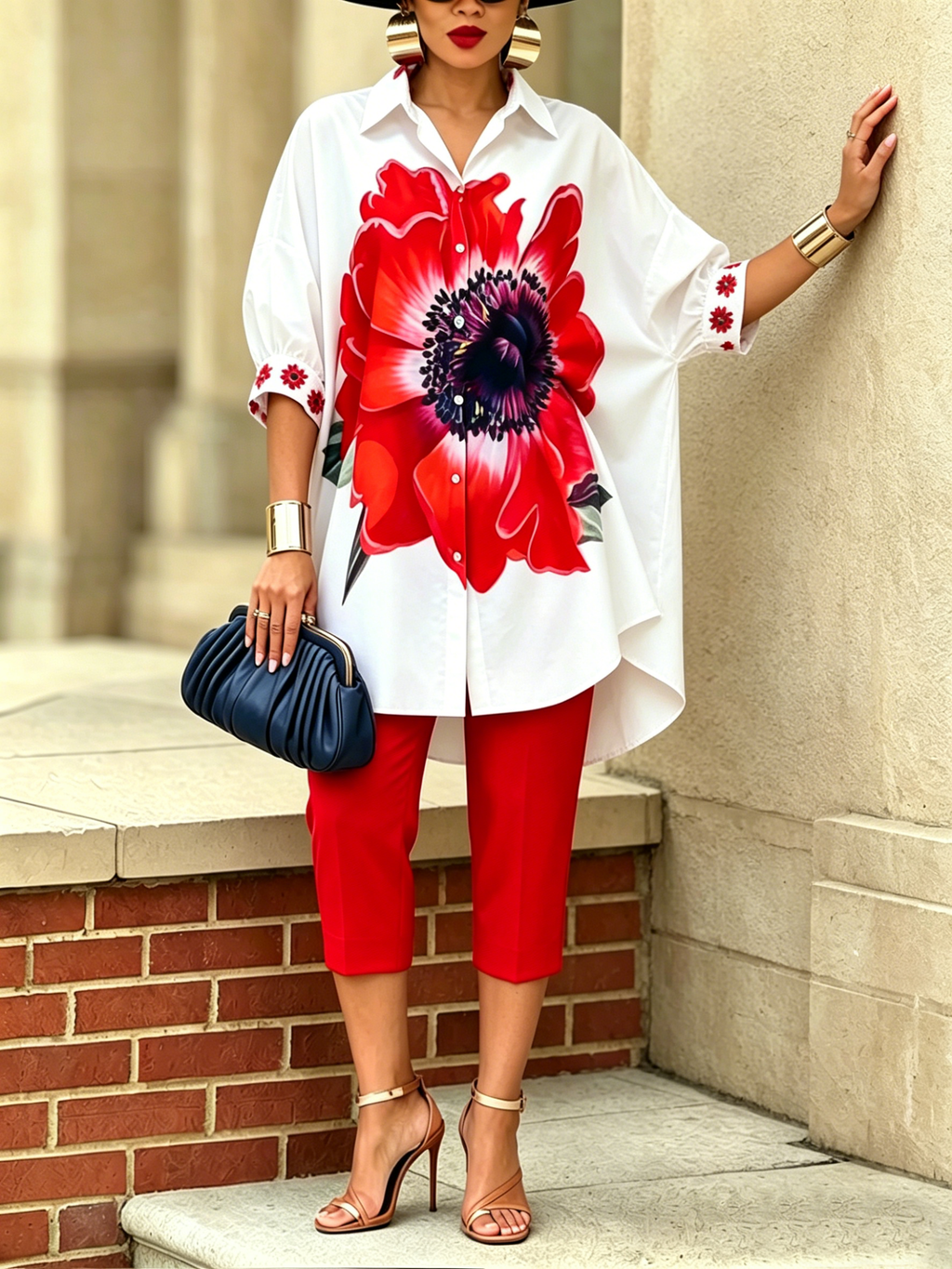 Conjunto coordinado de camisa y pantalones «Scarlet Bloom», elegante y con mucho estilo