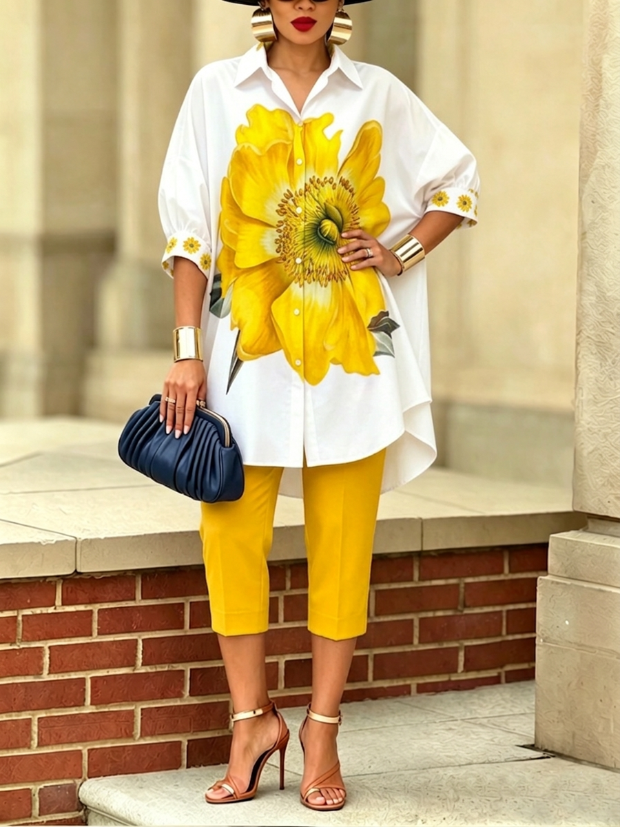 Conjunto coordinado de camisa y pantalones «Scarlet Bloom», elegante y con mucho estilo
