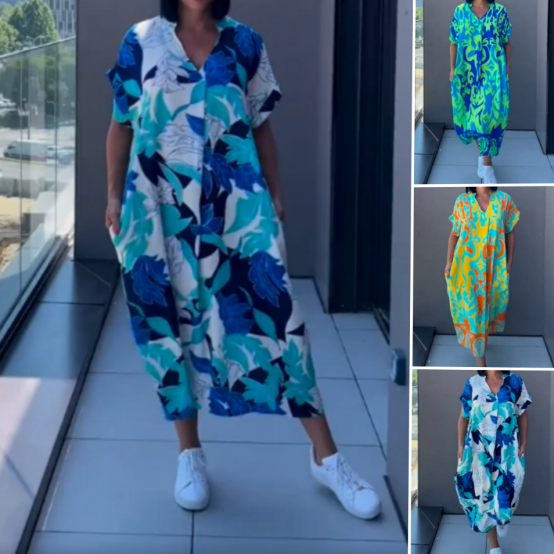 👗 ¡50 % DE DESCUENTO! 🌸 Vestido informal y elegante con estampado y cuello en V para mujer: tejido fluido, corte favorecedor y perfecto para la primavera ☀️