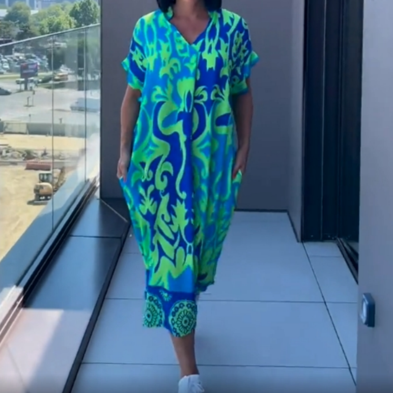 👗 ¡50 % DE DESCUENTO! 🌸 Vestido informal y elegante con estampado y cuello en V para mujer: tejido fluido, corte favorecedor y perfecto para la primavera ☀️