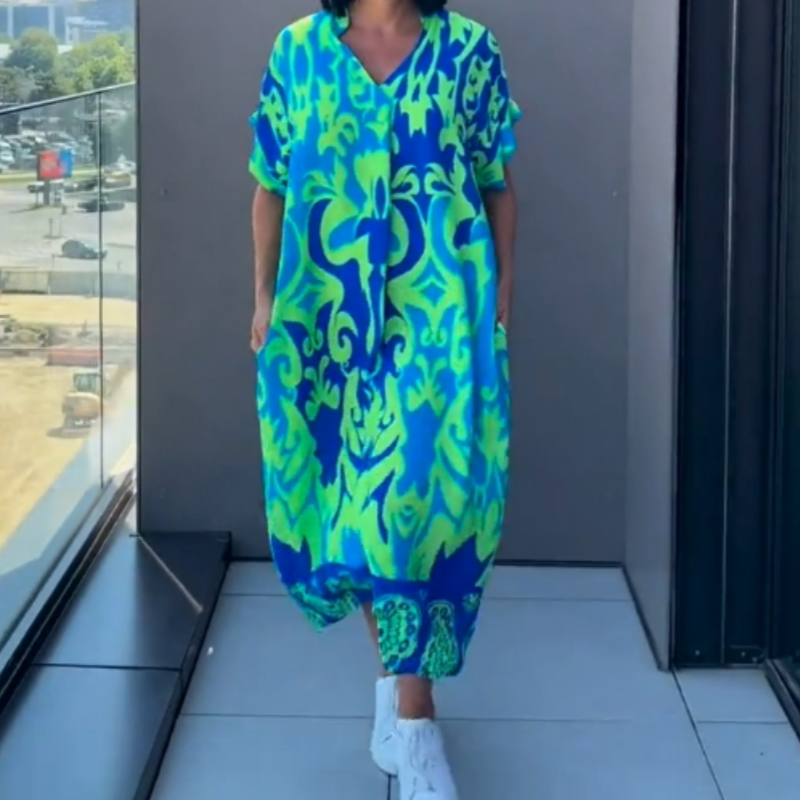 👗 ¡50 % DE DESCUENTO! 🌸 Vestido informal y elegante con estampado y cuello en V para mujer: tejido fluido, corte favorecedor y perfecto para la primavera ☀️