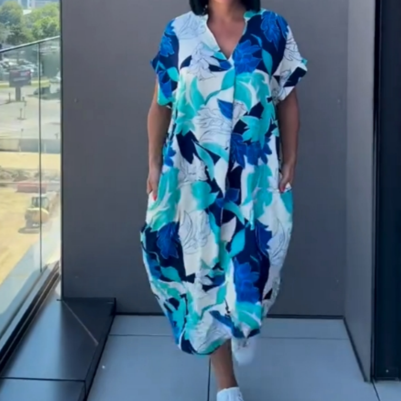 👗 ¡50 % DE DESCUENTO! 🌸 Vestido informal y elegante con estampado y cuello en V para mujer: tejido fluido, corte favorecedor y perfecto para la primavera ☀️