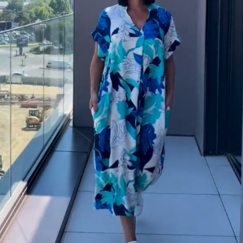 👗 ¡50 % DE DESCUENTO! 🌸 Vestido informal y elegante con estampado y cuello en V para mujer: tejido fluido, corte favorecedor y perfecto para la primavera ☀️