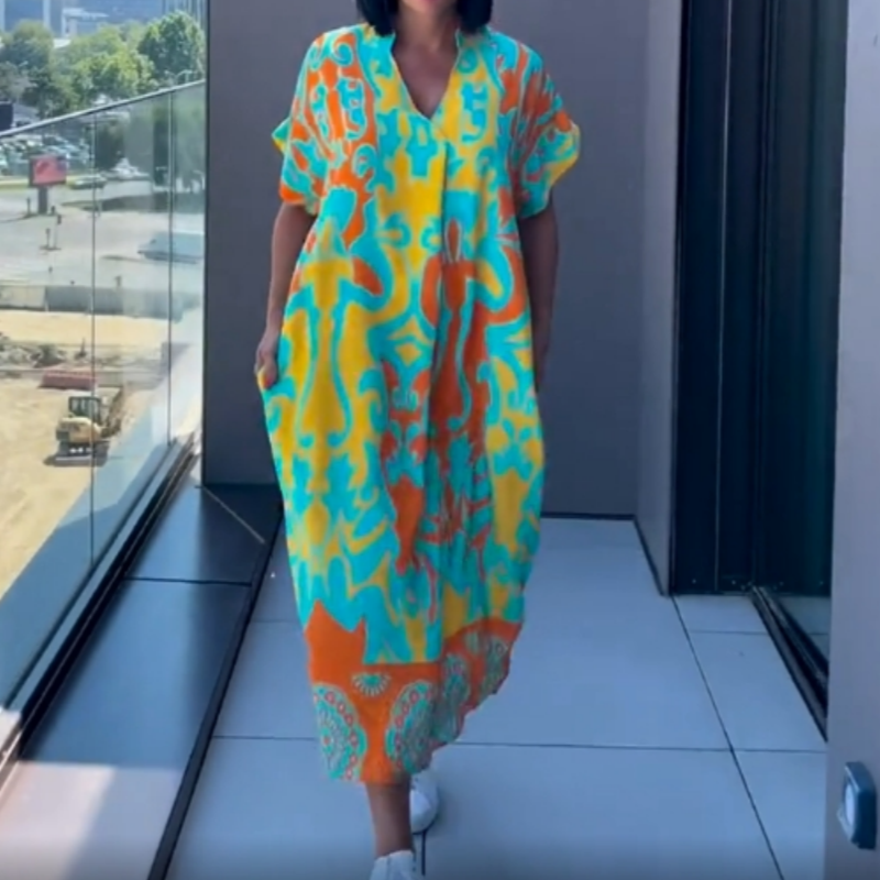👗 ¡50 % DE DESCUENTO! 🌸 Vestido informal y elegante con estampado y cuello en V para mujer: tejido fluido, corte favorecedor y perfecto para la primavera ☀️