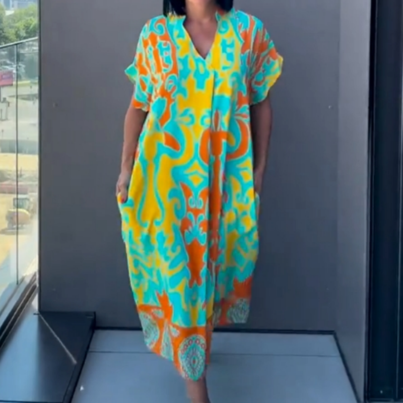 👗 ¡50 % DE DESCUENTO! 🌸 Vestido informal y elegante con estampado y cuello en V para mujer: tejido fluido, corte favorecedor y perfecto para la primavera ☀️