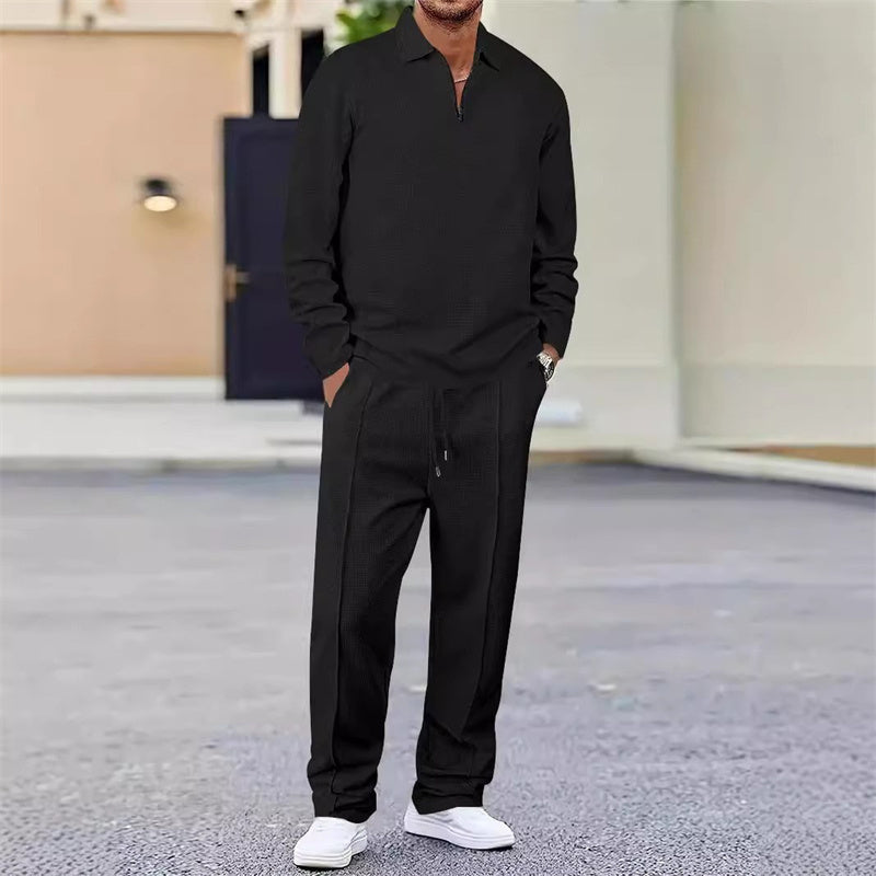 🏃👖Conjunto de hombre compuesto por una sudadera de punto de panal y unos pantalones de corte recto