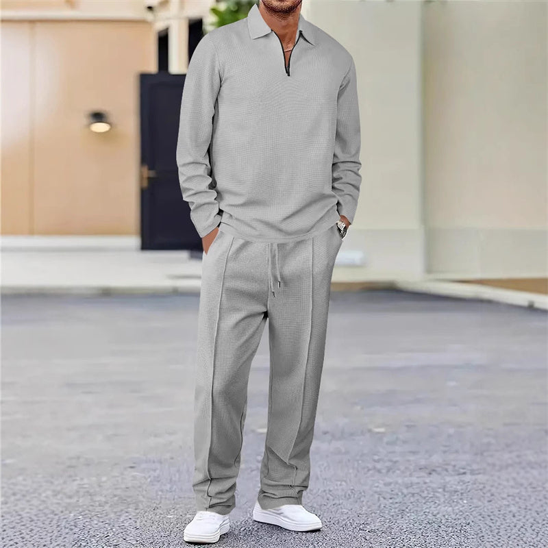 🏃👖Conjunto de hombre compuesto por una sudadera de punto de panal y unos pantalones de corte recto