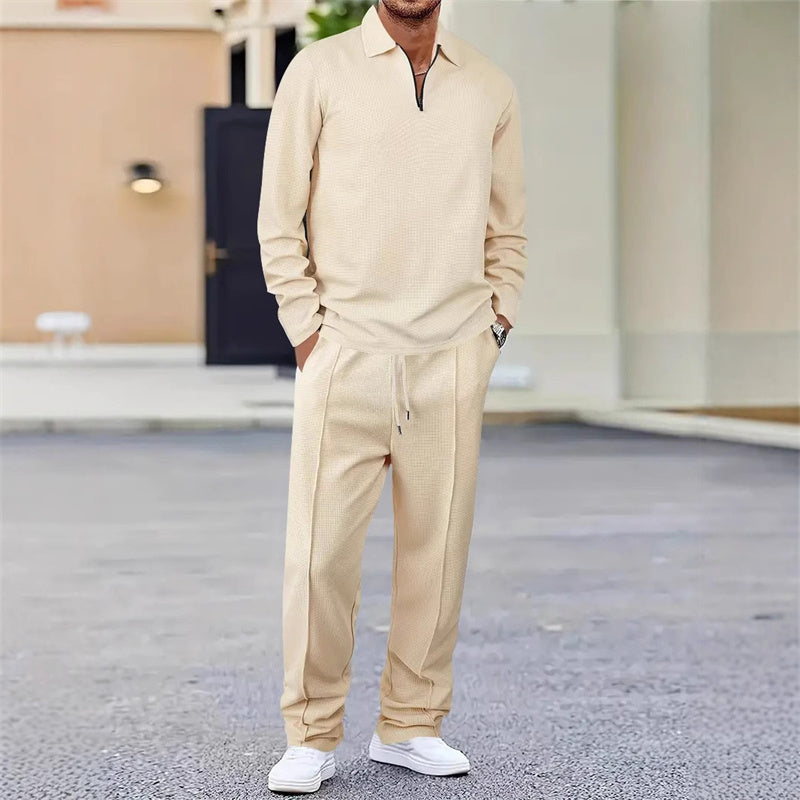 🏃👖Conjunto de hombre compuesto por una sudadera de punto de panal y unos pantalones de corte recto