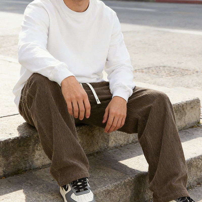 Pantalones de hombre de corte holgado, con cordón y bolsillos