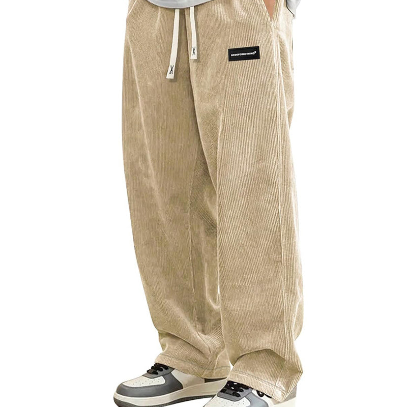 Pantalones de hombre de corte holgado, con cordón y bolsillos