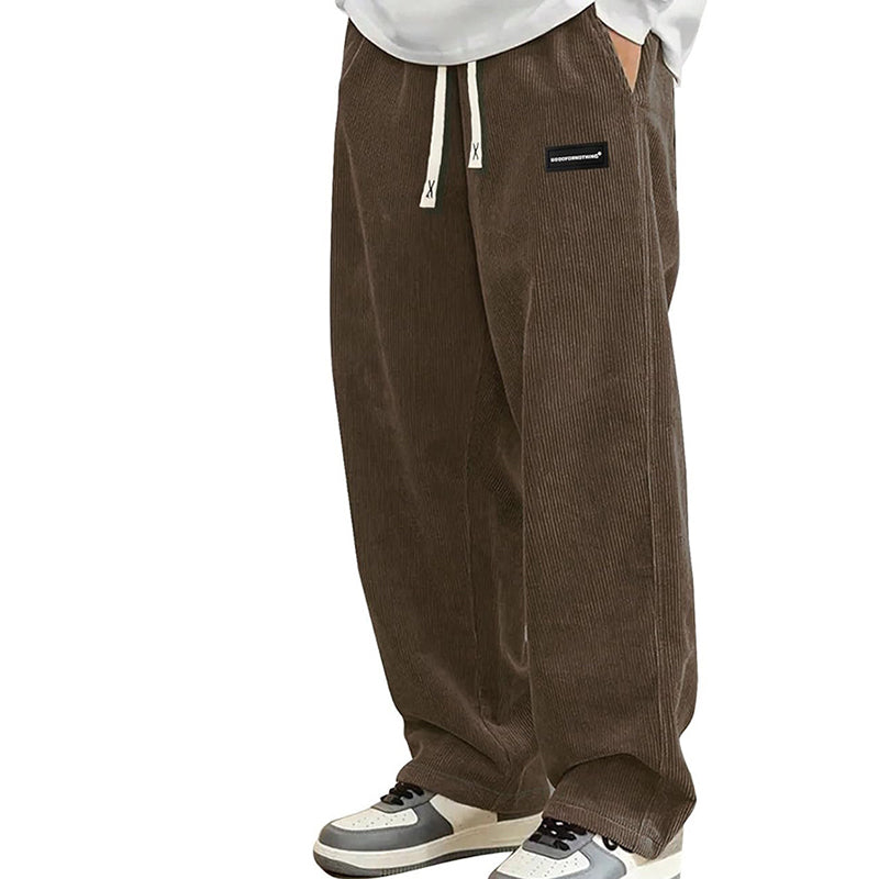 Pantalones de hombre de corte holgado, con cordón y bolsillos