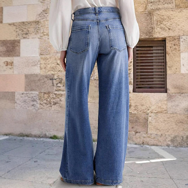 Vaqueros vintage de cintura alta y corte ancho para mujer