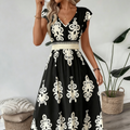 🌞 Novedades para primavera y verano👗 Vestido largo barroco con cuello en V: cintura de alta calidad, tejido que no se arruga; perfecto para las vacaciones y el día a día ✨🌿