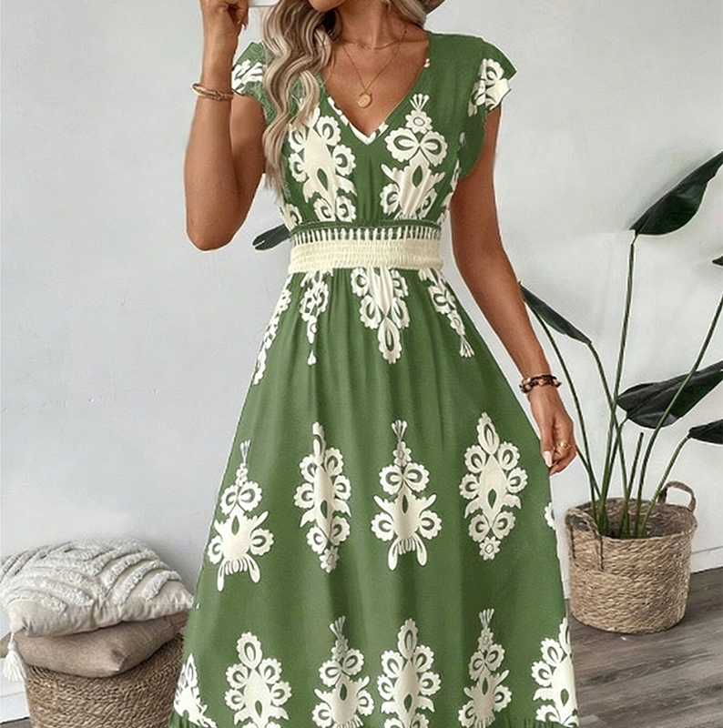 🌞 Novedades para primavera y verano👗 Vestido largo barroco con cuello en V: cintura de alta calidad, tejido que no se arruga; perfecto para las vacaciones y el día a día ✨🌿