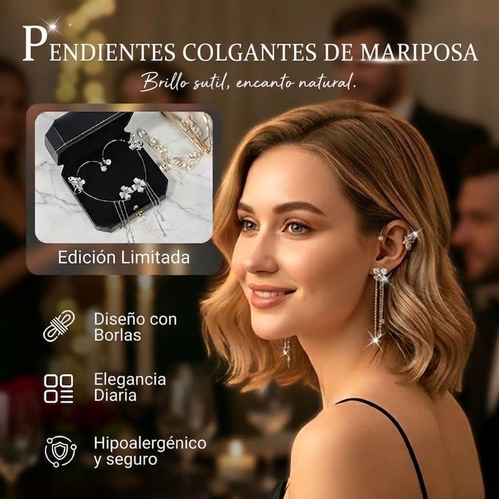 💕50 % de descuento💕 Pendientes de clip sencillos con motivos de mariposas y flores y borlas: elegantes y cómodos, sin necesidad de agujeros en las orejas 🌸🦋
