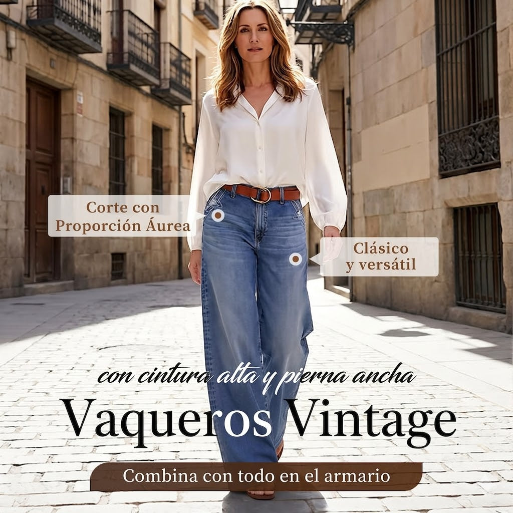 Vaqueros vintage de cintura alta y corte ancho para mujer