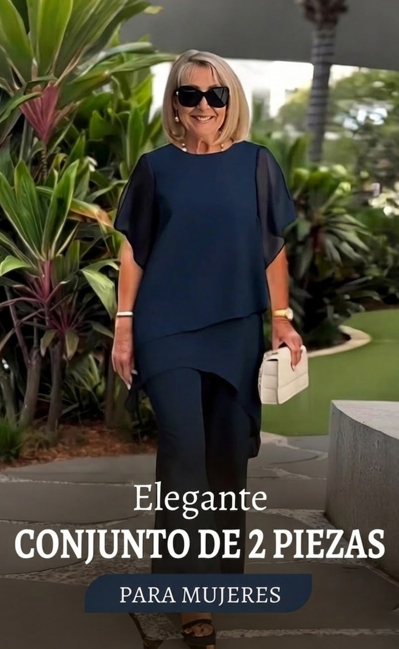 Conjunto de dos piezas para mujer: un precioso top asimétrico y unos pantalones de pierna ancha
